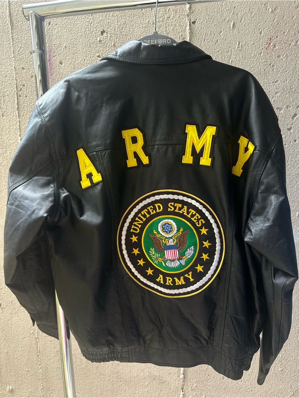 Vintage Leather Black Army Jacket - XL